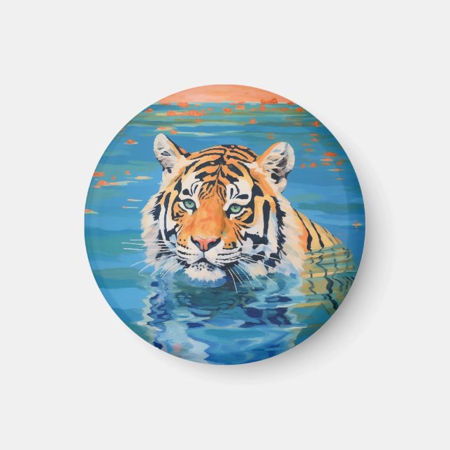 Aimant Tigre, badge, aimant, peint, art coloré (Devant)