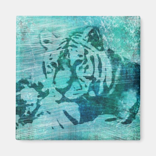 Aimant Tigre bleu Grunge (Devant)