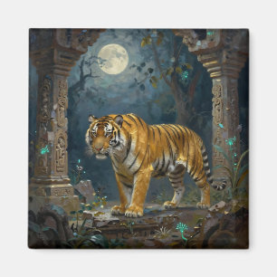 Aimant Tigre dans les dunes anciennes sous la pleine lune