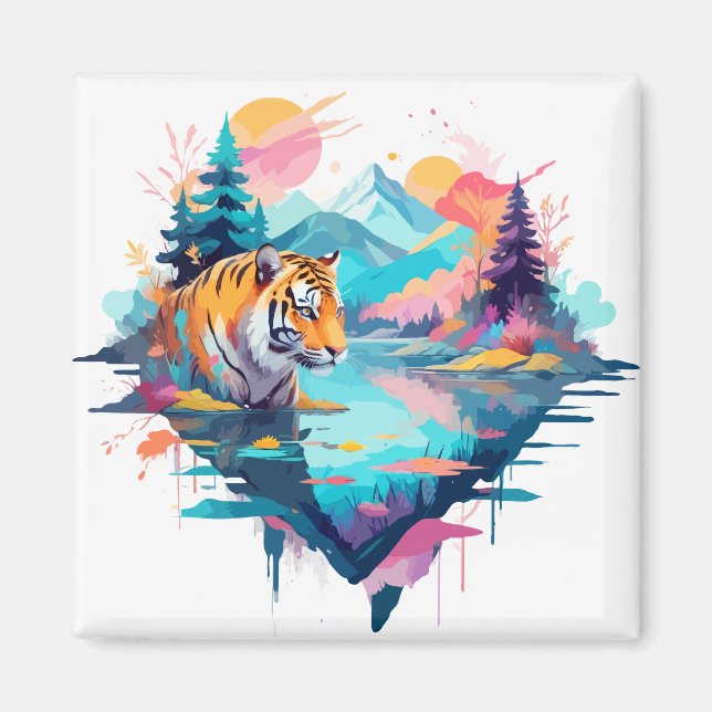 Aimant Tigre Faune Animaux Nature Extérieure Aquarelle (Devant)
