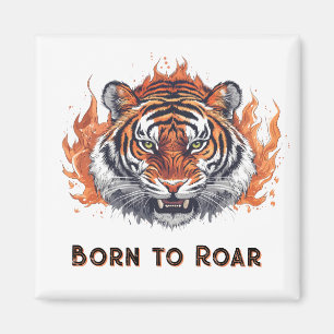 Aimant Tigre Féroce avec Flammes - Texte Personnalisable