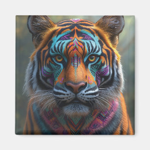 Aimant Tigre majestueux avec peinture faciale Tribale vib