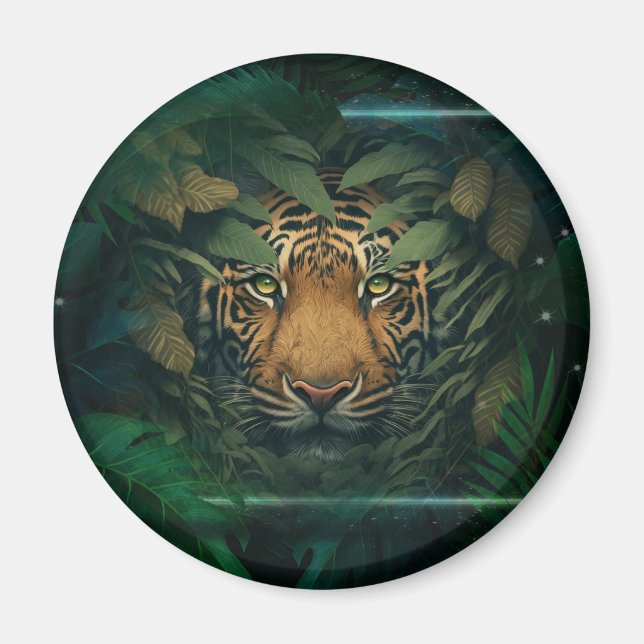 Aimant Tigre se cachant dans le feuillage               (Devant)