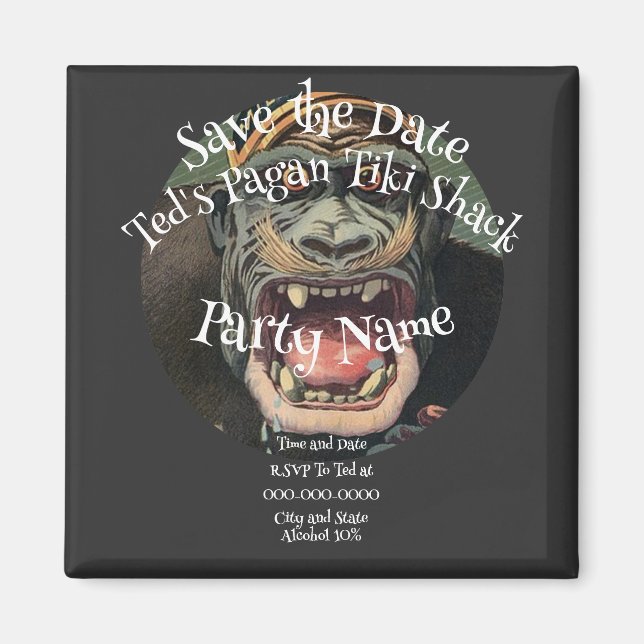 Aimant Tiki Bar Hut Shack Invitation à une fête (Devant)