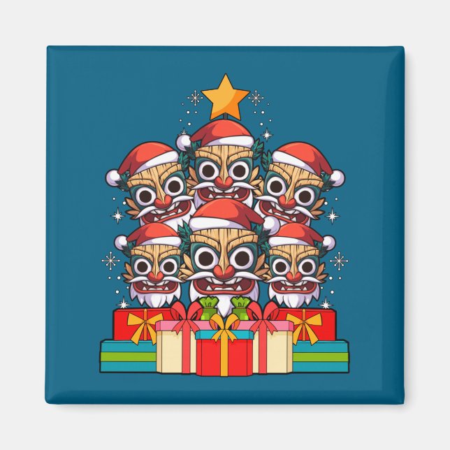 Aimant Tiki Le Luau Hawaiian Tiki Mask Christmas Tree Xma (Devant)