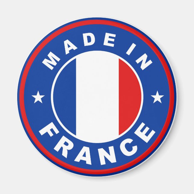 Aimant timbre rond étiquette du drapeau de la france (Devant)