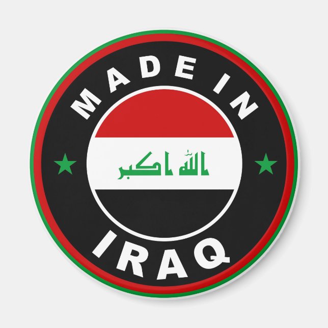Aimant timbre rond étiquette du drapeau irak (Devant)