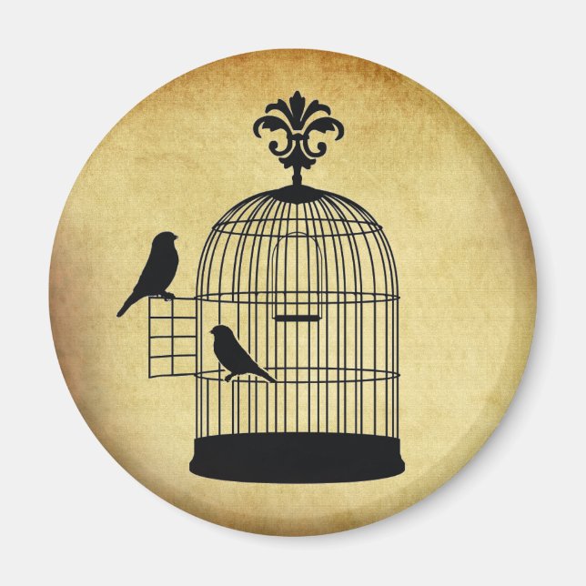 Aimant Timbre vintage de cage à oiseaux. (Devant)