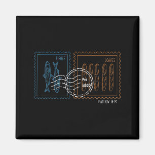 Aimant Timbres pains et poissons verset biblique Matthieu