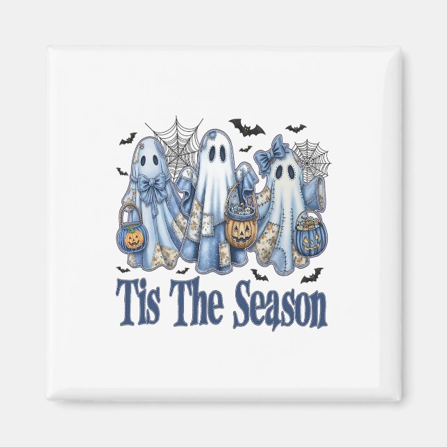 Aimant Tis Season Blue Patchwork Ghost Citrouille Éffraya (Devant)