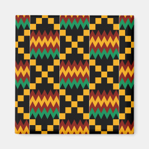 Aimant Tissu Kente noir, vert, rouge et jaune