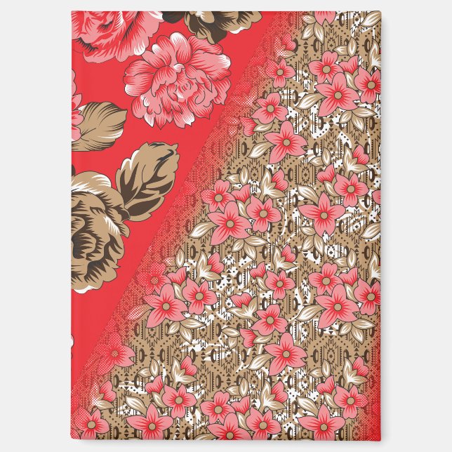 Aimant Tissu rouge éclatant avec floral complexe et (Recto)