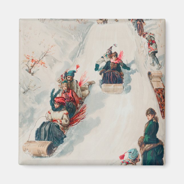 Aimant "Tobogganing", Chromolithographie, Louis Prang & C (Devant)
