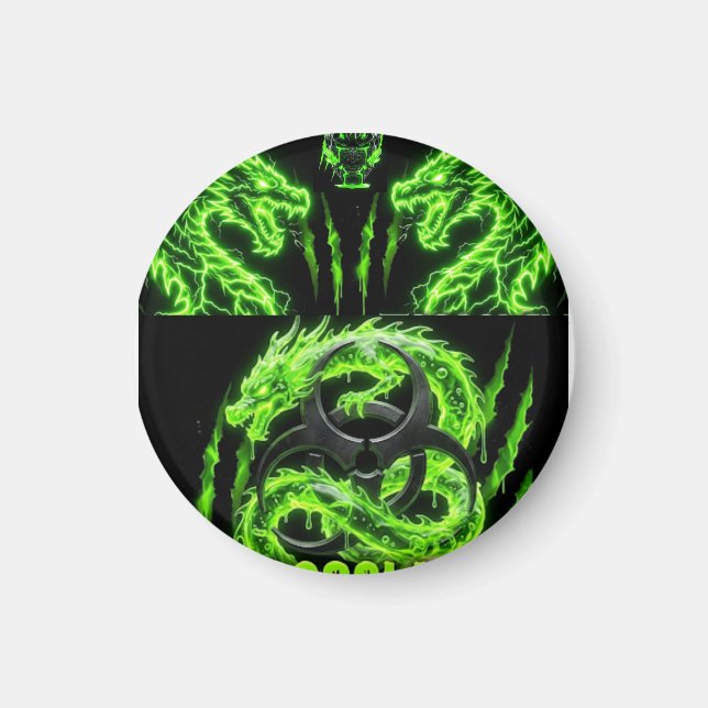 Aimant TOCOCLAWS Dragons Jumeaux Néon Vert Foudre  (Devant)