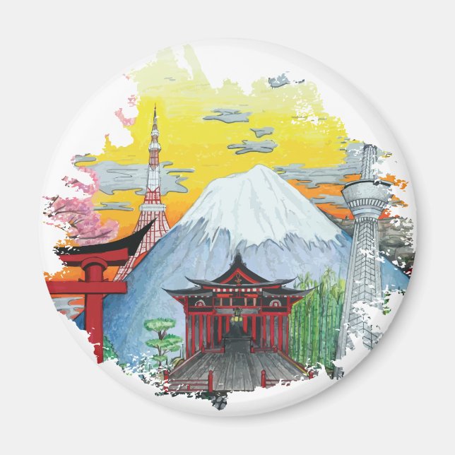 Aimant Tokyo avec l'art original du Mont Fuji (Devant)