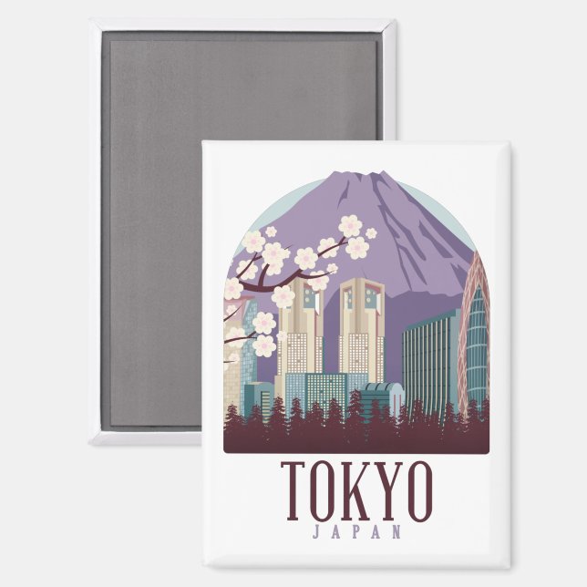 Aimant Tokyo Japan – Vintage Travel Poster Style  (Recto/Verso)