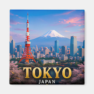 Aimant Tokyo Néon Skyline et Vues du Mont Fuji