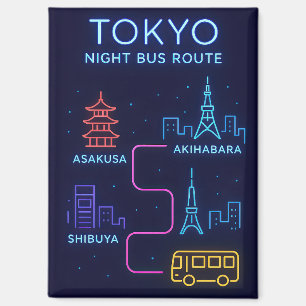 Aimant Tokyo Night Bus Route Art Néon – Voyage au Japon 