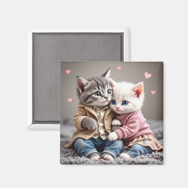 Aimant Tom & Luna Valentine | Aimant Chat Mignon (Recto/Verso)