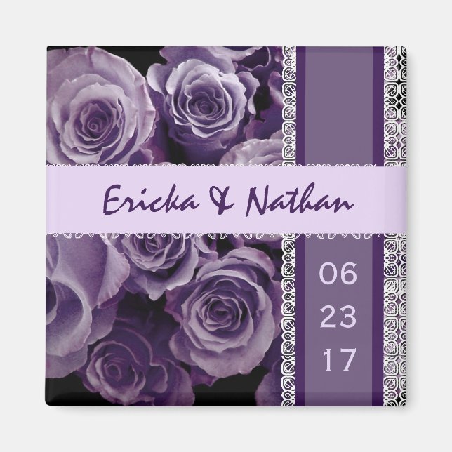 Aimant TONS DE VIOLET PURPLE Dentelle Mariage Rose Bouque (Devant)