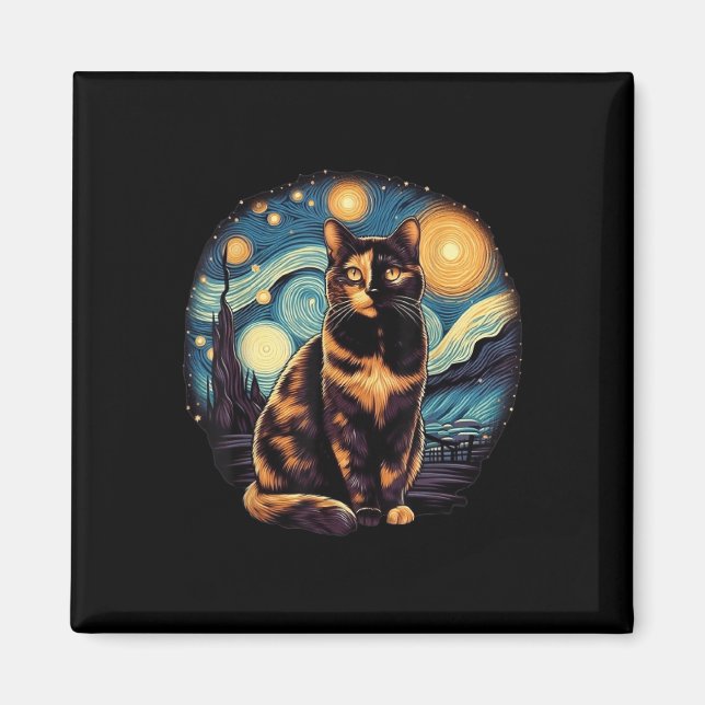 Aimant Tortoiseshell Tortie Stress Night Kitty Cat Art (Devant)