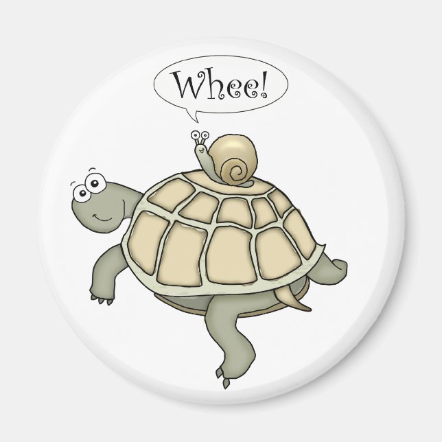 Aimant Tortue caricaturale et escargot Wheel ! Cadeau mag (Devant)