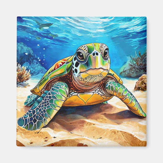 Aimant Tortue de mer colorée (Devant)