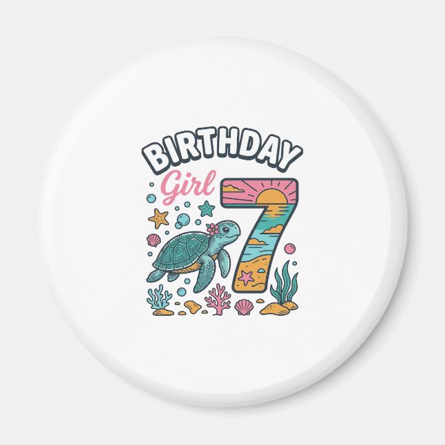 Aimant Tortue de mer fille d'anniversaire 7e anniversaire (Devant)