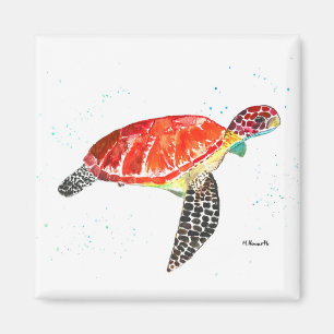 Aimant Tortue de mer orange aquarelle côtière tropicale