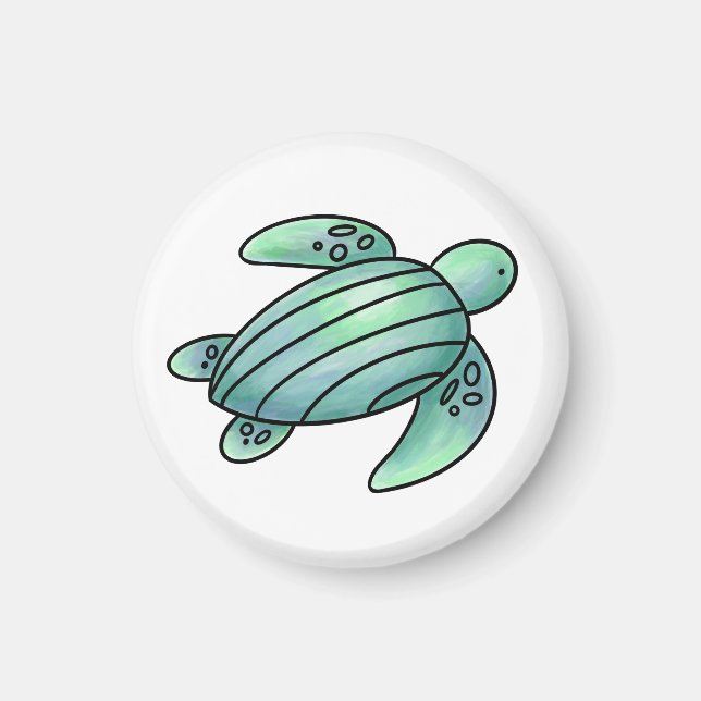 Aimant tortue de mer peinte à l'aquarelle dessin animé bl (Devant)