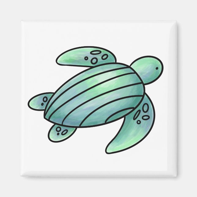 Aimant tortue de mer peinte à l'aquarelle dessin animé bl (Devant)