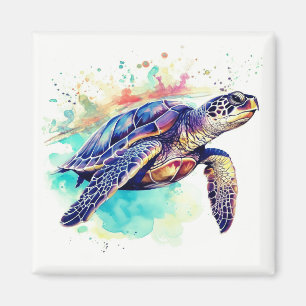 Aimant Tortue de mer Peinture d'aquarelle de natation