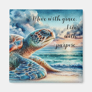 Aimant Tortue de mer verte à l'aquarelle - Plage de sable