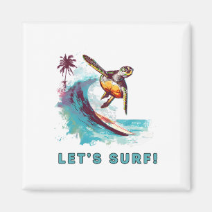 Aimant Tortue de surf rétro côtière - Allons surfer