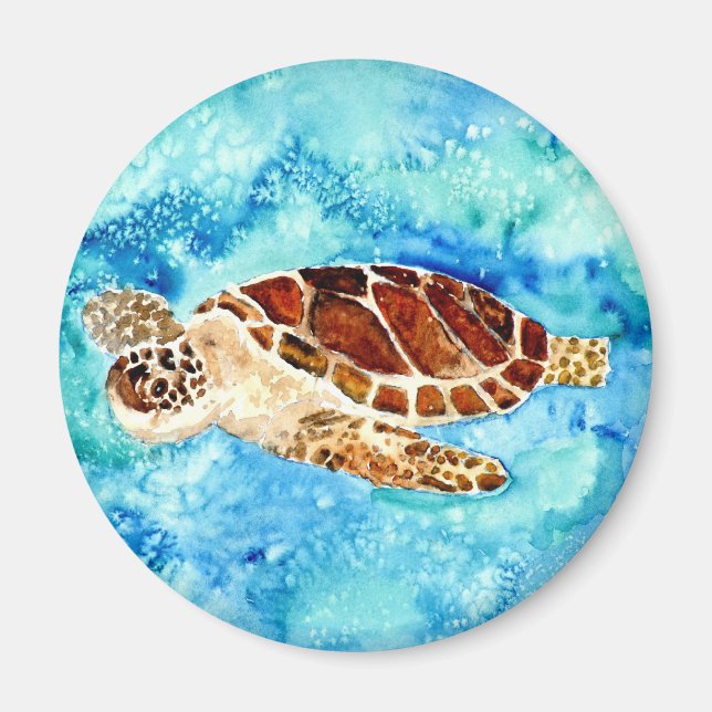 Aimant tortue marine vie marine aquarelle peinture (Devant)