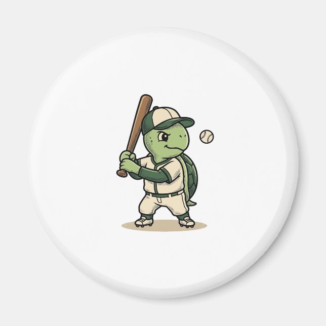 Aimant Tortue Mignonne Batteur de Baseball Art Vectoriel  (Devant)