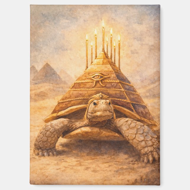 Aimant Tortue Sulcata gâteau d'anniversaire pyramide égyp (Recto)