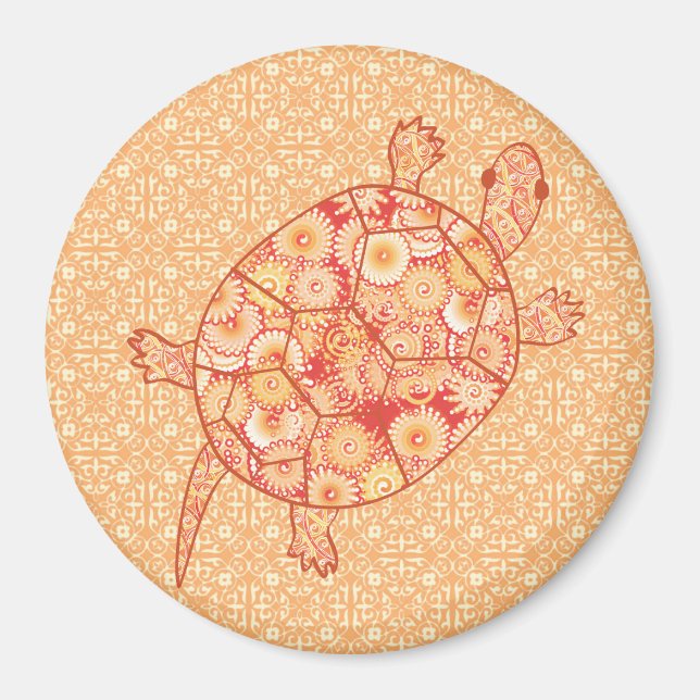 Aimant Tortue tourbée fractale - nuances de mandarine ora (Devant)