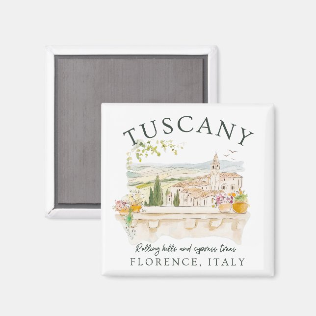 Aimant Toscane Italie Travel-Rolling Hills & Cypress Tree (Recto/Verso)