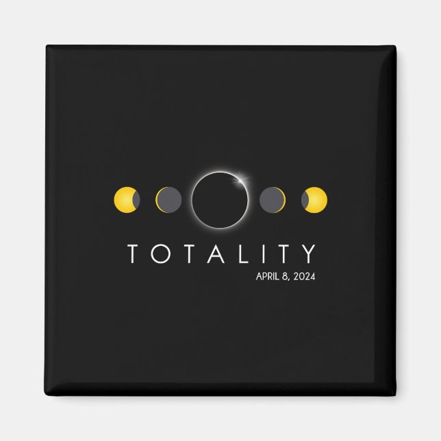 Aimant Total Éclipse Solaire 8 avril 2024 Phases Totalité (Devant)