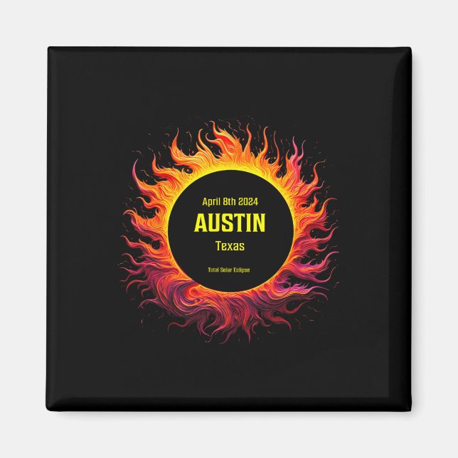 Aimant Total Solaire Eclipse 2024 Austin Texas (Devant)