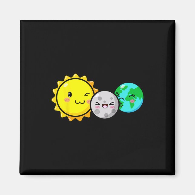 Aimant Total Solaire Eclipse 2024 Cute Kawaii Fun Astrono (Devant)