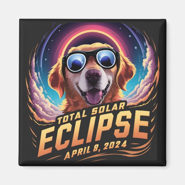 Aimant Total Solaire Eclipse 2024 Golden Retriever Lover (Devant)