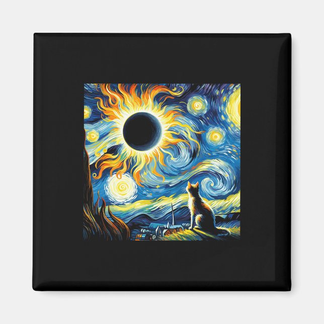 Aimant Total Solaire Eclipse 2024 Van Gogh Starry Night C (Devant)