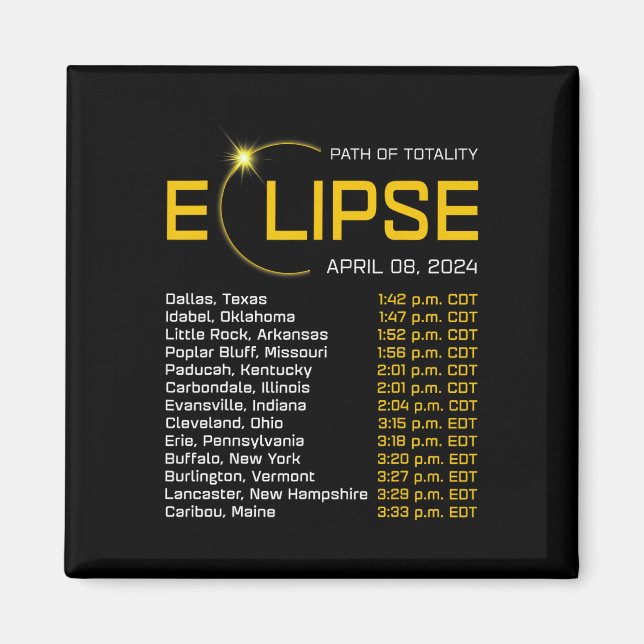 Aimant Totalité Chemin 2024 Eclipse Carte Total Eclipse A (Devant)