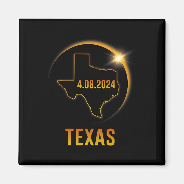 Aimant Totalité Solaire Eclipse Avril 8 2024 Texas (Devant)