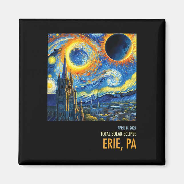 Aimant Totalité Total Éclipse Solaire 04 8 2024 Erie (Devant)
