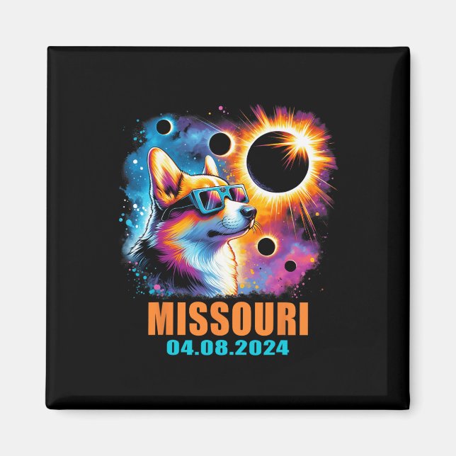 Aimant Totalité Total Solaire Eclipse 2024 Missouri Corgi (Devant)