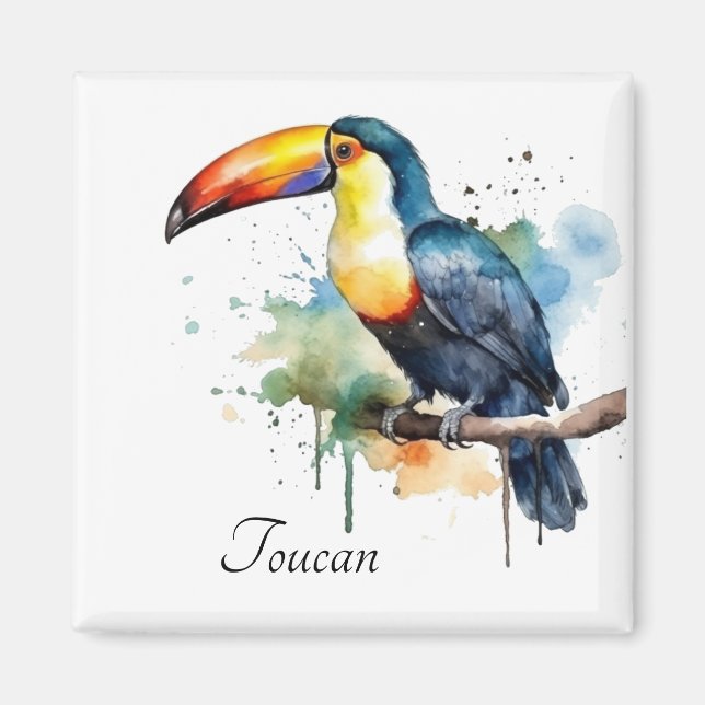 Aimant toucan coloré assis sur une branche (Devant)