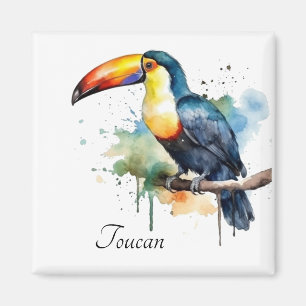 Aimant Toucan sur branche Art à l'aquarelle, personnalisé
